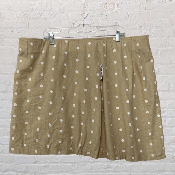 Old Navy Women's Plus Skirt Linen Blend Tan White Polka Dot Short Zip 3X NWT - Picture 1 of 10